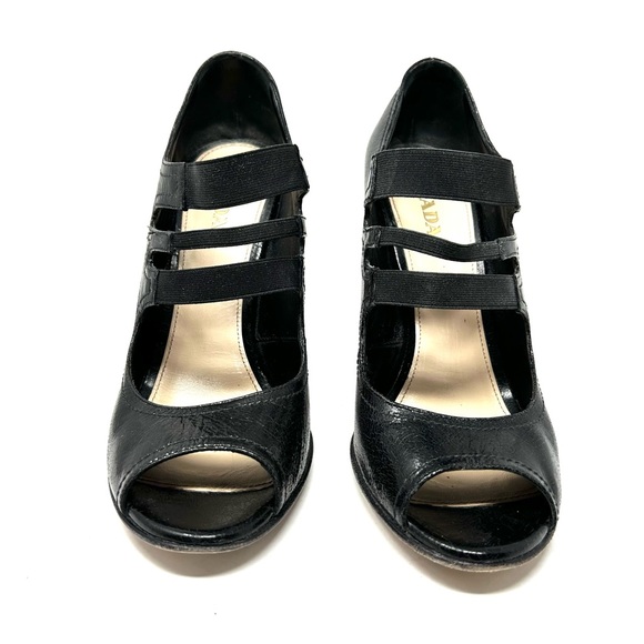 PRADA black crinkled leather, peep toe Mary Jane heels, made in Italy size 39.5 - Picture 4 of 12